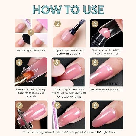 GV439 THR3E STROKES Professional Poly Gel Nail Kit with U V Light Starter Kit, 6 Pcs Builder Gel Nail Extension Kit for Beginners with Everything Nail Art DIY (SAPPHIRE KIT)