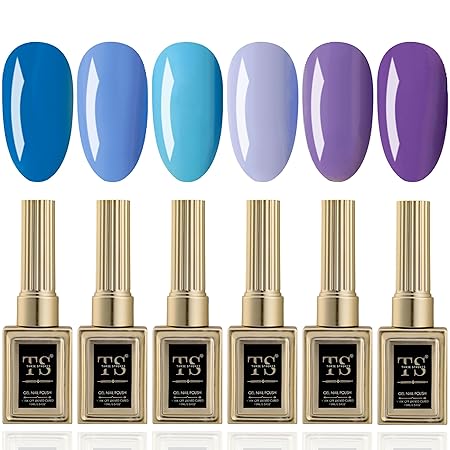 GV443 THR3E STROKES Hema Free Gel Nail Polish Set 6 Colors Gel Polish Manicure Nail Art DIY Home Gifts for Women Girls Rainbow Nails 15ML X 15ML (UV LAMP REQUIRED)(MACHINE SE SUKHENGI) (BLUE LAVENDER 15,12,13,11,18,19, 15ml)