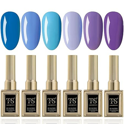 GV443 THR3E STROKES Hema Free Gel Nail Polish Set 6 Colors Gel Polish Manicure Nail Art DIY Home Gifts for Women Girls Rainbow Nails 15ML X 15ML (UV LAMP REQUIRED)(MACHINE SE SUKHENGI) (BLUE LAVENDER 15,12,13,11,18,19, 15ml)