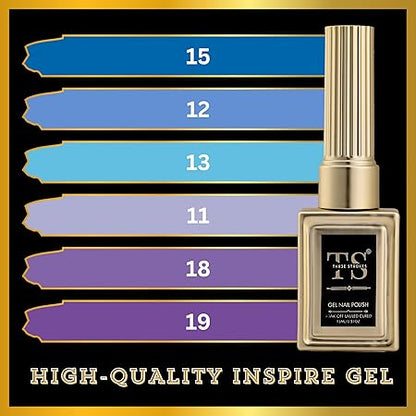 GV443 THR3E STROKES Hema Free Gel Nail Polish Set 6 Colors Gel Polish Manicure Nail Art DIY Home Gifts for Women Girls Rainbow Nails 15ML X 15ML (UV LAMP REQUIRED)(MACHINE SE SUKHENGI) (BLUE LAVENDER 15,12,13,11,18,19, 15ml)