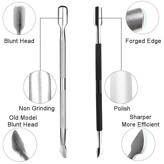 GV453 THR3E STROKES Cuticle Trimmer with Cuticle Pusher Cuticle Nipper Professional Grade Stainless Steel Cuticle Remover Cutter Clipper Durable Pedicure Manicure Tools (Black)