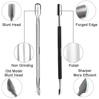 GV453 THR3E STROKES Cuticle Trimmer with Cuticle Pusher Cuticle Nipper Professional Grade Stainless Steel Cuticle Remover Cutter Clipper Durable Pedicure Manicure Tools (Black)