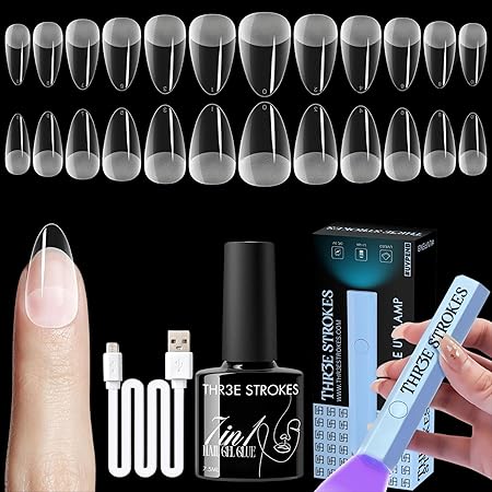 GV477 THR3E STROKES Gel Extension Kit for UV Nail Art - Easy DIY Tips Decoration at Home - Gift for Women (GEL X HALF MATTE KIT A112)