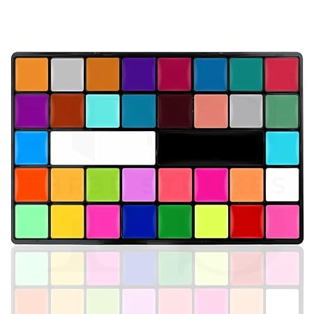 GV490 THR3E STROKES 36 Colours Oil Based Face Body Painting Kit Halloween Face Makeup, Black & White Body Costume Party Painting Makeup Palette Hypoallergenic Neon Pigmented Body Paints for Special Effects Costume Cosplay Makeup (36BP)