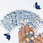 GV494 INOG 30 Sheets Flower Nail Art Stickers, White Flower with Rhinestones Designs Nail Decals 3D Self Adhesive Nail Stickers NailArt Supplies White Flower Stickers for Nails (Blue)