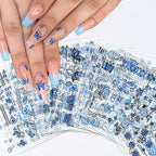 GV494 INOG 30 Sheets Flower Nail Art Stickers, White Flower with Rhinestones Designs Nail Decals 3D Self Adhesive Nail Stickers NailArt Supplies White Flower Stickers for Nails (Blue)