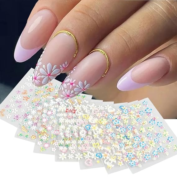GV496 INOG Mini Flower Nail Art Stickers - 30 Sheet Colorful Daisy Self-Adhesive Embossing Stickers for Nail Extension and DIY Embellishments (Colourful)