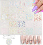 GV496 INOG Mini Flower Nail Art Stickers - 30 Sheet Colorful Daisy Self-Adhesive Embossing Stickers for Nail Extension and DIY Embellishments (Colourful)