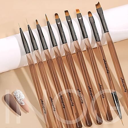 GV498 INOG 9Pcs Nail Art Brushes,Nail Art Tool Set, Nail Dotting Tools, Nail Art Design Brushes for Gel Polish, Nail Polish Brushes&Clean Up Brushes, 3D Nail Art Decorations Brush for DIY Manicure