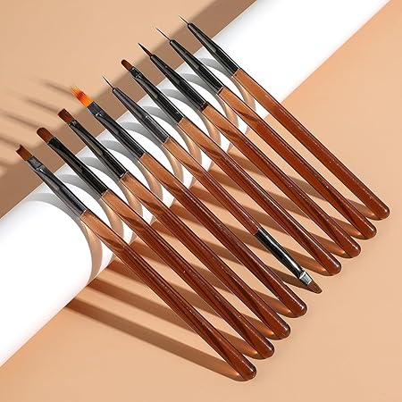GV498 INOG 9Pcs Nail Art Brushes,Nail Art Tool Set, Nail Dotting Tools, Nail Art Design Brushes for Gel Polish, Nail Polish Brushes&Clean Up Brushes, 3D Nail Art Decorations Brush for DIY Manicure