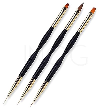 GV500 INOG 3Pcs Nail Drawing Pen, Dual End Nail Art Pen Brush Acrylic Round Flat Painting Drawing Liner Nail Tools