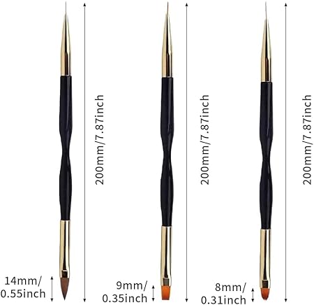 GV500 INOG 3Pcs Nail Drawing Pen, Dual End Nail Art Pen Brush Acrylic Round Flat Painting Drawing Liner Nail Tools