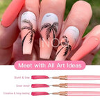 GV501 INOG Nail Art Liner Brushes, 5Pcs Painting Nail Art Brush Set Nail Dotting Drawing Tool for Long Lines, Thin Details, Fine Drawing Sizes 4/8/12/20/25mm(Pink) Nylon, Fine Point Bristle Color may Vary