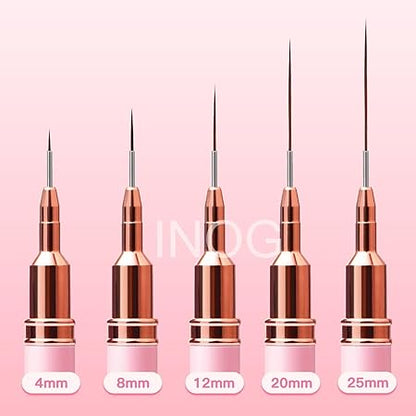 GV501 INOG Nail Art Liner Brushes, 5Pcs Painting Nail Art Brush Set Nail Dotting Drawing Tool for Long Lines, Thin Details, Fine Drawing Sizes 4/8/12/20/25mm(Pink) Nylon, Fine Point Bristle Color may Vary