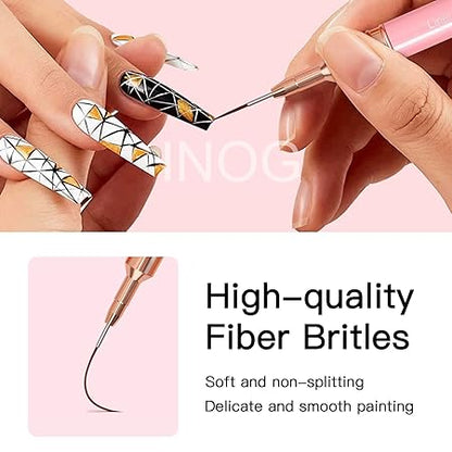 GV501 INOG Nail Art Liner Brushes, 5Pcs Painting Nail Art Brush Set Nail Dotting Drawing Tool for Long Lines, Thin Details, Fine Drawing Sizes 4/8/12/20/25mm(Pink) Nylon, Fine Point Bristle Color may Vary