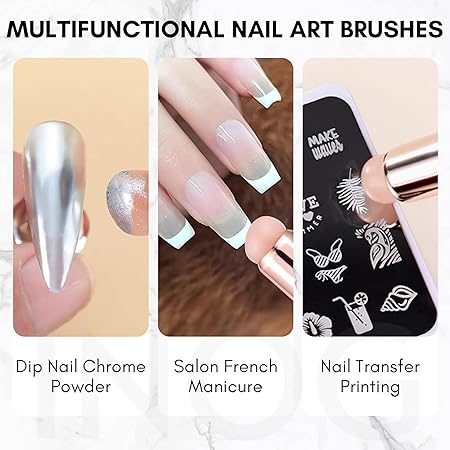 GV506 INOG Silicone Nail Brush, 2PCS Reusable Silicone Nail Chrome Applicator, Pink Nail Art Brushes Silicone Lip Brush For Pat Ombre Gel Nail, Chrome Nail, French Nail, Lipstick, Concealer, Eyeshadow