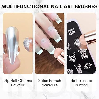 GV506 INOG Silicone Nail Brush, 2PCS Reusable Silicone Nail Chrome Applicator, Pink Nail Art Brushes Silicone Lip Brush For Pat Ombre Gel Nail, Chrome Nail, French Nail, Lipstick, Concealer, Eyeshadow