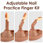 GV527 INOG Practice Hand for Acrylic Nails Adjustable Fake Mannequin Fingers - 3PCS Training Set With Acrylic Base and 100PCS Brown Nail Tips - Movable & Flexible For Nail Art Practice