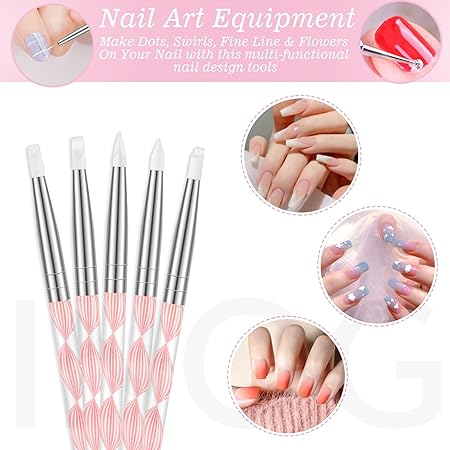 GV529 INOG 26 Pcs Nail Art Brushes with Nail Art Palette Set, Nail Tech Supplies Tools Nail Polish Mixing Palette Double-Ended Dotting Pen for Nail Art