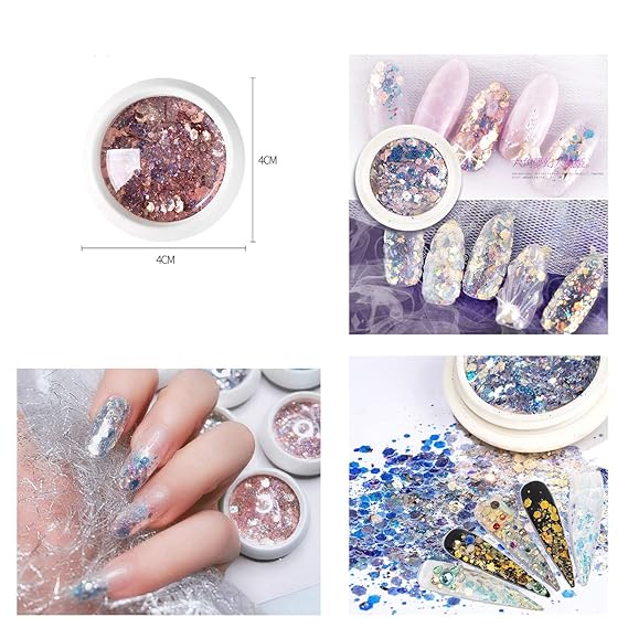 GV530 INOG Nail Art Gradient Glitter Magic Color Changing Laser Thin Sequins Mixed Mirror Hexagon Shape Mermaid Flakes Spangles Palette Craft Glitters Holographic Manicure D.I.Y (8 PCS)