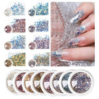 GV530 INOG Nail Art Gradient Glitter Magic Color Changing Laser Thin Sequins Mixed Mirror Hexagon Shape Mermaid Flakes Spangles Palette Craft Glitters Holographic Manicure D.I.Y (8 PCS)