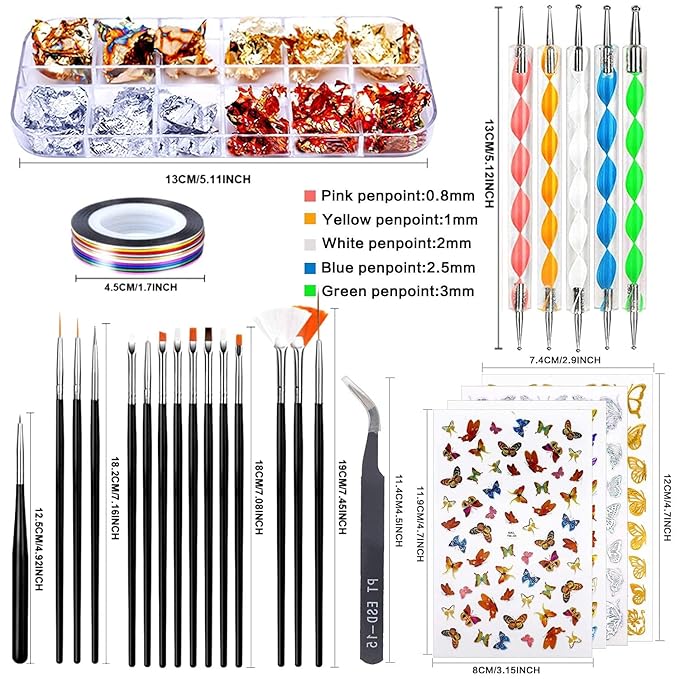 GV532 INOG Nail Art Stamping Kit, 3D Nail Art Tools with Pen & Brush Painting Polish Design Kit Nail Art Stickers Nail Foil Tape Strips and Nails Art Rhinestones