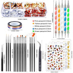 GV532 INOG Nail Art Stamping Kit, 3D Nail Art Tools with Pen & Brush Painting Polish Design Kit Nail Art Stickers Nail Foil Tape Strips and Nails Art Rhinestones
