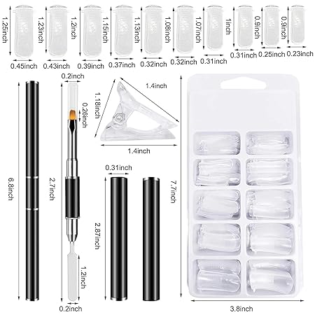 GV533 INOG Poly Gel Quick Building Nail Set,100Pcs False Nail Mold Clear Nail Extension Form Tips,10 Nail Tips Clip And 1Pcs Dual-Ended Poly Extension Brush Picker For Polygel Extension,Home Salon