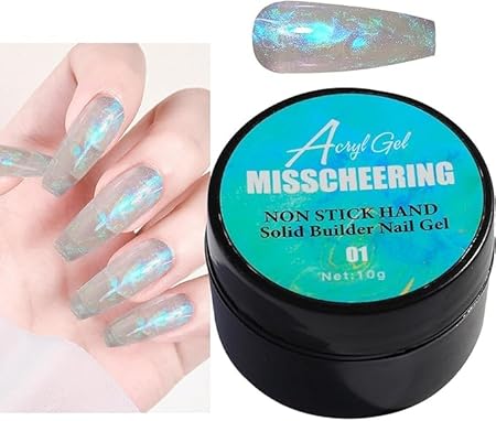 GV535 INOG Solid Builder Gel for Nails, Aurora Shimmer Hard Gel for Nail Extension, Non-Sticky Hand 3D Carving Sculpture Gel with Silicone Pen Decoration Mold for DIY Nail Art Home Salon (Aurora Blue)