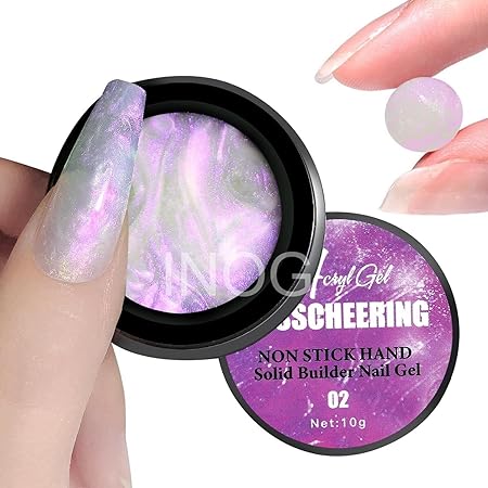 GV537 INOG Solid Builder Gel for Nails, Aurora Shimmer Hard Gel for Nail Extension, Non-Sticky Hand 3D Carving Sculpture Gel with Silicone Pen Decoration Mold for DIY Nail Art Home Salon (Aurora Purple)