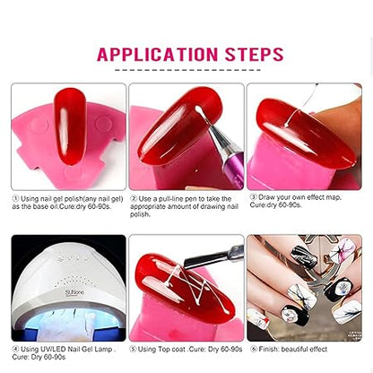 GV539 INOG 4 Colors Spider Gel with Nail Art Brushes, Wire Drawing Gel Polish for Line (White Black Gold Silver)