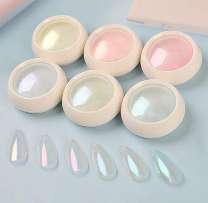 GV540 INOG 6PCS Mermaid Metallic Chrome Nail Powder Set, Mirror Effect Nail Art Powder, Holographic Pigment Glitter Dust for Gel Polish Manicure Decoration with Eyeshadow Sticks (Each 0.5gm)