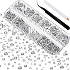 GV564 INOG 2400pcs Nail Art Rhinestones Kit: Crystal Clear Flatback Round Rhinestones (1.5-4.5 mm), with Storage Box/Wax Pencil/Tweezers for Nail Art Craft