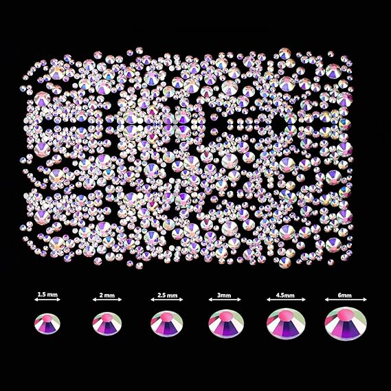 GV565 INOG Nail Art Rhinestones Kit 2400pcs Nail Gems Ab Flatback Rhinestones Gems Stones, with Storage Organizer Box/Wax Pencil/Tweezers (1.5-4.5 mm) for Nail Art Craft (2400pcs) (Crystal AB)