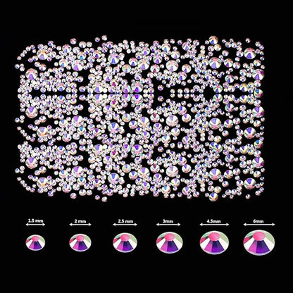 GV565 INOG Nail Art Rhinestones Kit 2400pcs Nail Gems Ab Flatback Rhinestones Gems Stones, with Storage Organizer Box/Wax Pencil/Tweezers (1.5-4.5 mm) for Nail Art Craft (2400pcs) (Crystal AB)