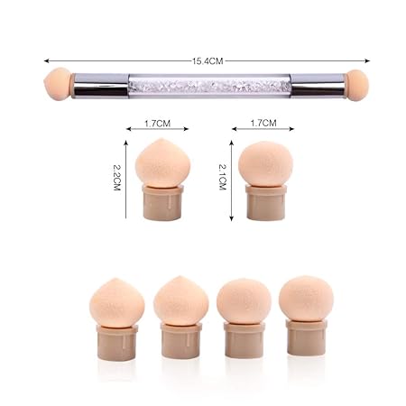 GV569 INOG 2pcs Brush Set Black Nail Ombre With Wood Handle Brush| Nail Art Tool Pen Dual Head Nail Sponge Brush Picking Dotting Gradient Ombre Nail Pen Brush with 4 Replacement Heads