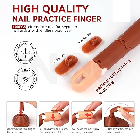 GV570 INOG Nail Practice Finger for Acrylic Nails Kit: Adjustable Nail Practice Hand Fake Mannequin Training Finger Replaceable Nail Tips Nail Art Brush Tools Kit Beginner Home DIY
