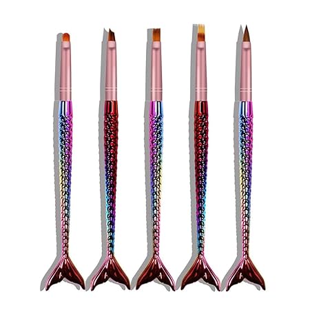 GV573 INOG 5Pcs Acrylic Nail Art Brush Set Mermaid Handle Nail Flower Painting Pen Nail Gradient Brushes UV Gel Builder Manicure DIY Tools