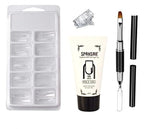 GV580 INOG Poly Gel Nail Extension Kit for UV Gel Nail Art Nail Extension Set (1 Polygel Tube, 100 Clear Nails + 1 Dual Ended Spatula + Nail Art Brush & Poly Nail Clips) (WHITE)