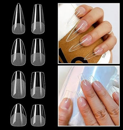 GV581 QUEENFINGER Gel X Nail Tips, Soft Gel Full Cover Clear Acrylic Nail Extensions for Manicure Nail Art Salon or Home DIY Use Medium Length ( 600PCS)