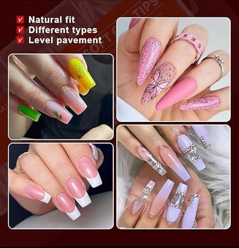 GV581 QUEENFINGER Gel X Nail Tips, Soft Gel Full Cover Clear Acrylic Nail Extensions for Manicure Nail Art Salon or Home DIY Use Medium Length ( 600PCS)