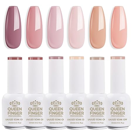 GV863 Gel Nail Polish Set - 6 Colors Nude Grey Peach Dark Red Colors Nail Polish For All Seasons Neutral Soak Off LED Lamp Cured Manicure Kit For Nail Art (13,12,91,20,11,77) (Graceful Charm, 6)