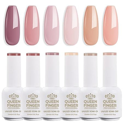 GV863 Gel Nail Polish Set - 6 Colors Nude Grey Peach Dark Red Colors Nail Polish For All Seasons Neutral Soak Off LED Lamp Cured Manicure Kit For Nail Art (13,12,91,20,11,77) (Graceful Charm, 6)