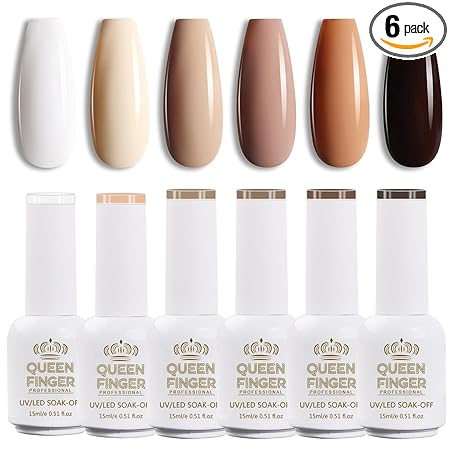 NP02 QUEENFINGER Gel Nail Polish Set - 6 Colors Nude Pink White Brown Cherry Colors Nail Polish For All Seasons Neutral Soak Off LED Lamp Cured Manicure Kit For Nail Art (2,71,79,80,81,83)
