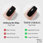GV708 THR3E STROKES 3 Pcs 15Ml No Wipe Gel Top Coat And Base Coat Set With Cuticle Oil - Soak Off Led Nail Lamp Gel Base Top Coat Finish Nail Art Design For Women(Require uv lamp for drying)