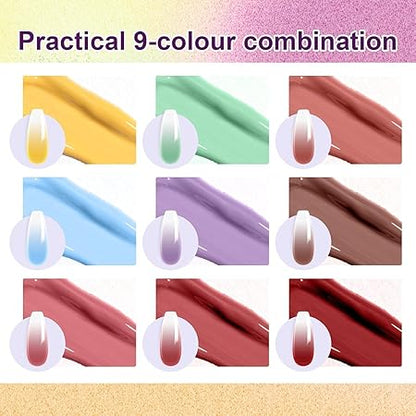 GV743 THR3E STROKES Solid Cream GelPolish Set, 9 Colors Pudding Gel Nail Polish Palette with Nail Brush, Nude Pink Orange Red Solid Gel Polish Nail Art Kit Soak Off Portable Gift for Girls/Friend DIY Home (A)