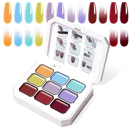 GV744 THR3E STROKES Solid Cream GelPolish Set, 9 Colors Pudding Gel Nail Polish Palette with Nail Brush, Nude Pink Orange Red Solid Gel Polish Nail Art Kit Soak Off Portable Gift for Girls/Friend DIY Home (C)