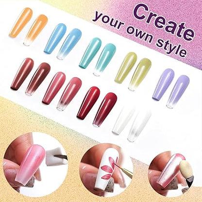 GV744 THR3E STROKES Solid Cream GelPolish Set, 9 Colors Pudding Gel Nail Polish Palette with Nail Brush, Nude Pink Orange Red Solid Gel Polish Nail Art Kit Soak Off Portable Gift for Girls/Friend DIY Home (C)