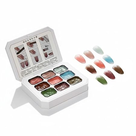 GV746 THR3E STROKES Solid Cream GelPolish Set, 9 Colors Pudding Gel Nail Polish Palette with Nail Brush, Nude Pink Orange Red Solid Gel Polish Nail Art Kit Soak Off Portable Gift for Girls/Friend DIY Home (G)