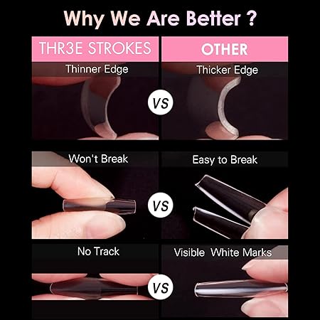 GV764 THR3E STROKES 120pcs Soft Gel Nail Tips, Gel X NailTips Clear Fake Nails Full Cover Soft Acrylic NailTips with Box for Extension Nail Manicure Salon Home DIY